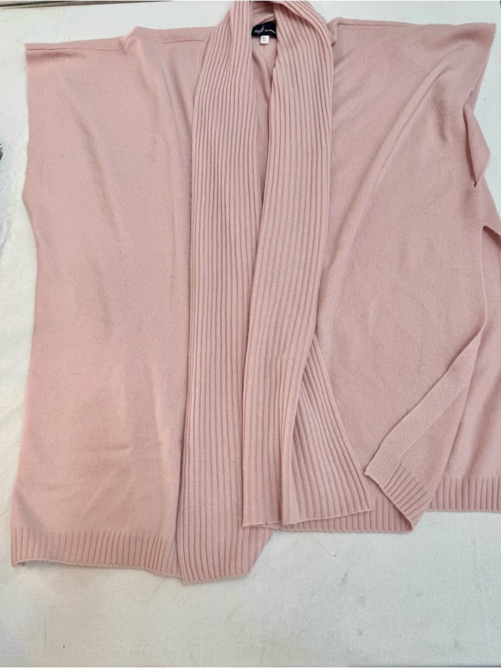 Light Pink Ribbed Open Cardigan